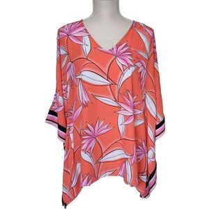 Belle by Kim Gravel Size XXS Orange/Pink Poncho Style Oversized Blouse